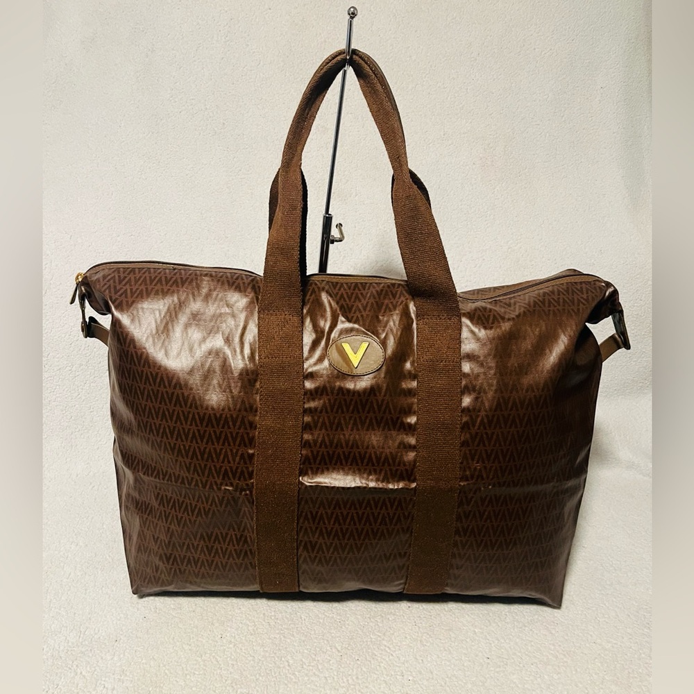 Mario Valentino Soft PVC Monogram Foldable Overnight Travel Tote Bag